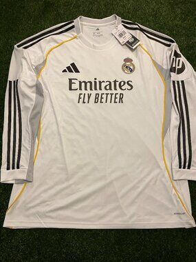 Real Madrid 2025 Long Sleeve Home Jersey. Size Men's 2XL